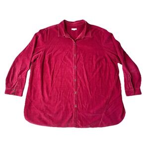 J Jill Red Corduroy Tunic Top Button Front Size 2XL Oversized Red Long Sleeve